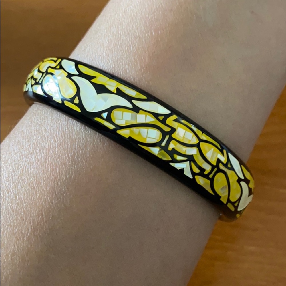 Ross Simons white irridescent mother of pearl MOP mosaic Yellow bangle bracelet